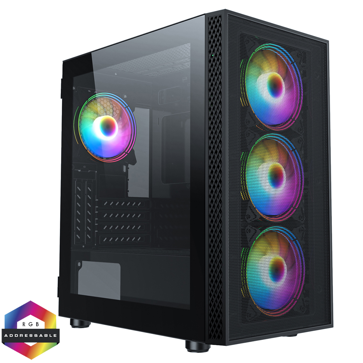 GameMax Optical Mid Tower 4 x ARGB Fans Gaming Case, Acrylic Side Panels  Black
